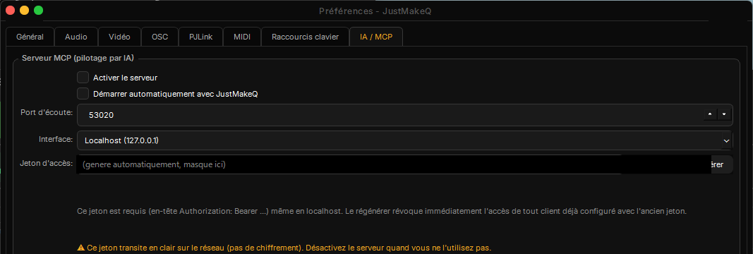 Onglet IA / MCP des Préférences